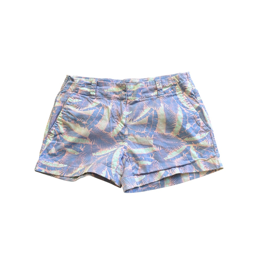 Vineyard Vines Womens 2 Tropical Palm Leaf Chino Shorts Blue Pink Coastal Summer